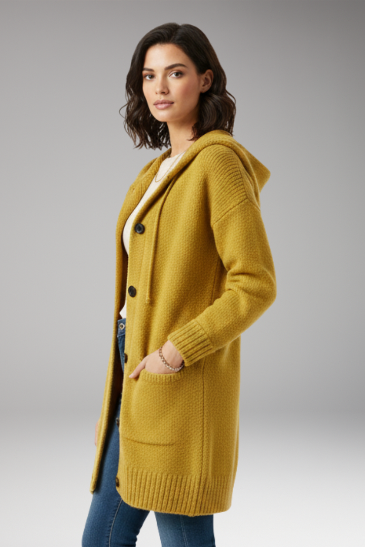 Women's Cardigan with Hood and Button Closure