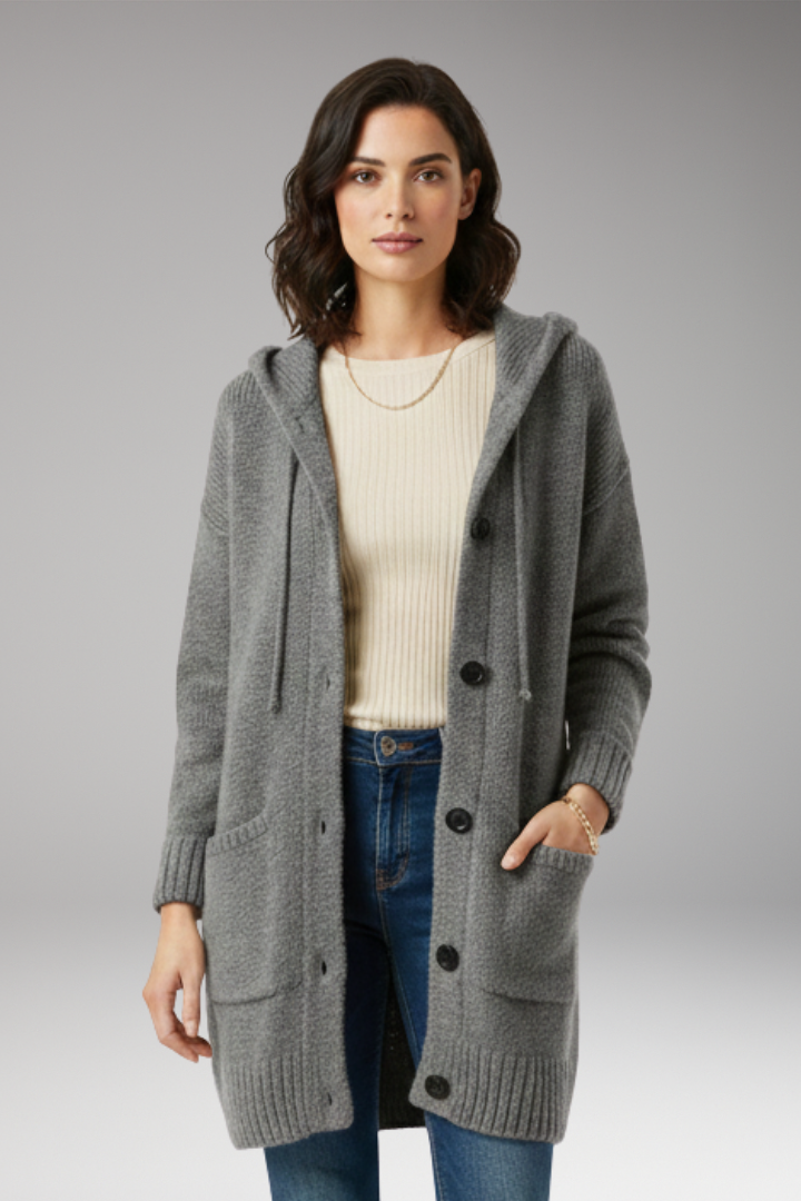 Women's Cardigan with Hood and Button Closure