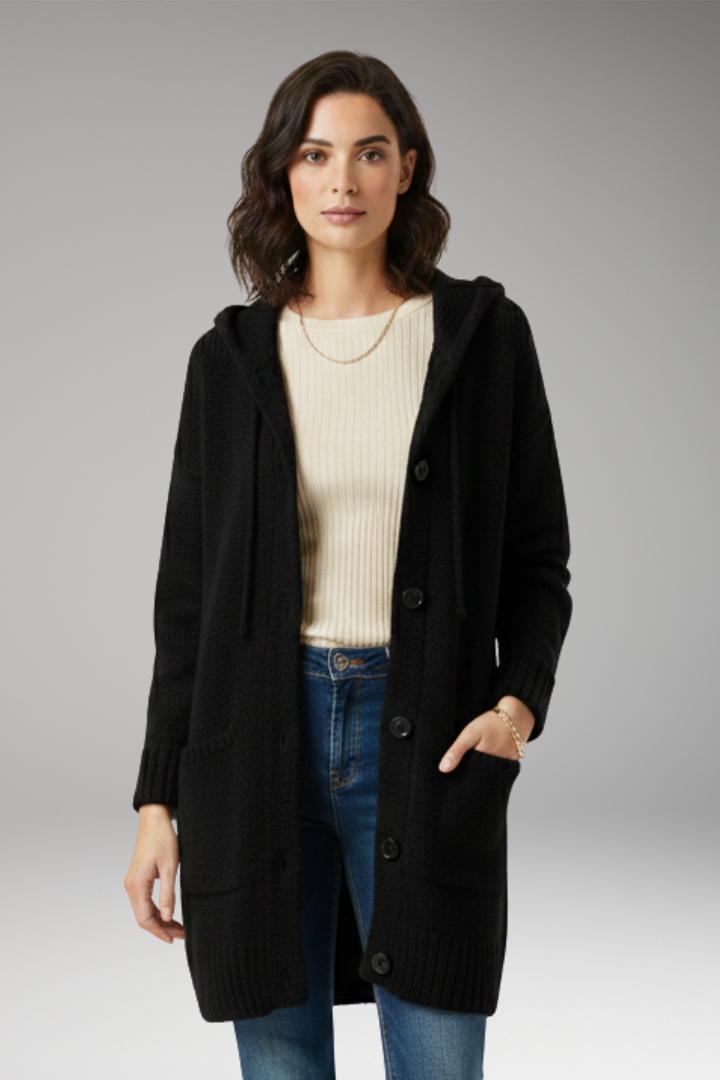 Women's Cardigan with Hood and Button Closure