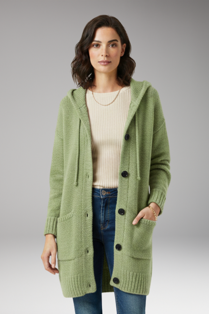 Women's Cardigan with Hood and Button Closure