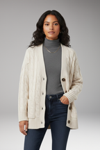 Women's Cardigan with V-Neckline and Textured Surface