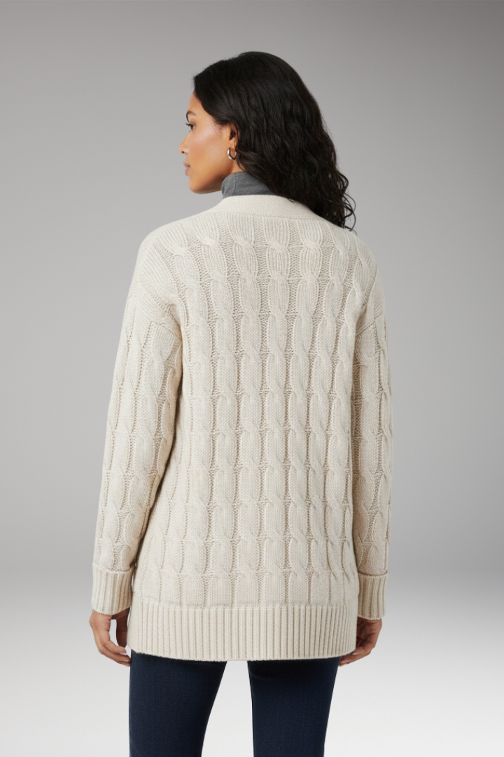 Women's Cardigan with V-Neckline and Textured Surface