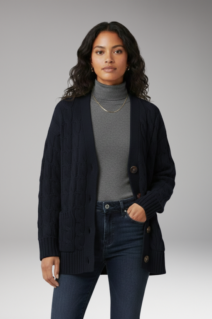 Women's Cardigan with V-Neckline and Textured Surface