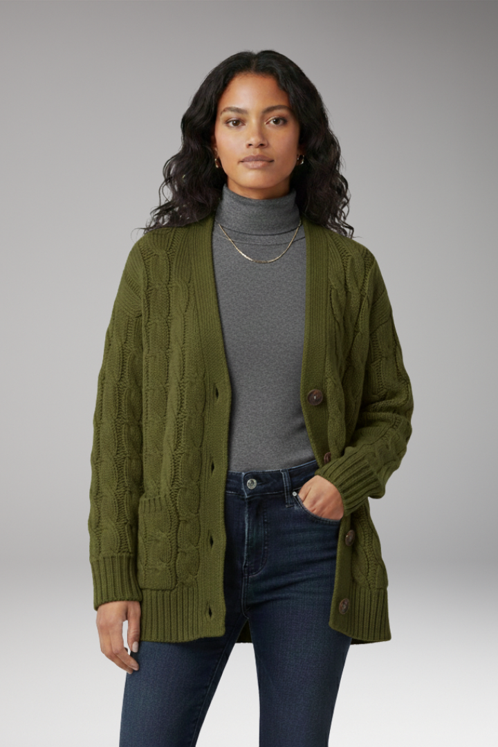Women's Cardigan with V-Neckline and Textured Surface