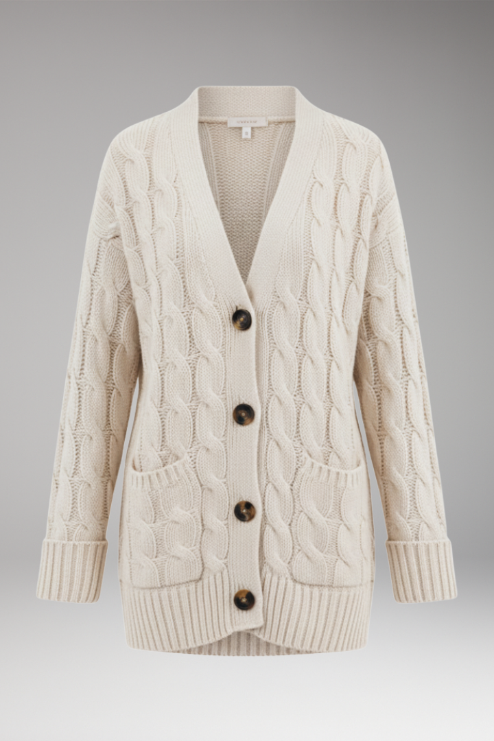 Women's Cardigan with V-Neckline and Textured Surface