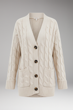 Women's Cardigan with V-Neckline and Textured Surface