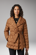 Women's Coat with Belt and Quilted Surface