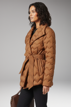 Women's Coat with Belt and Quilted Surface