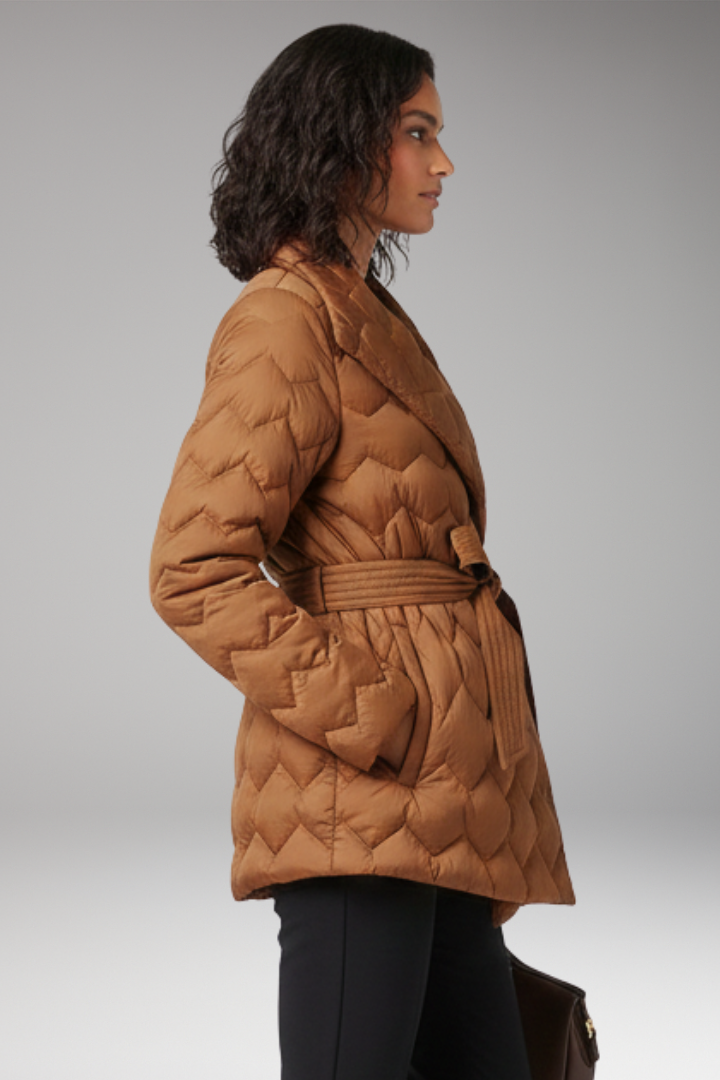 Women's Coat with Belt and Quilted Surface