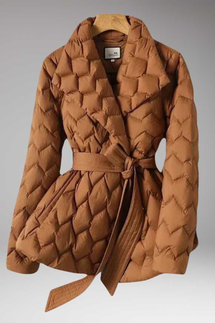 Women's Coat with Belt and Quilted Surface