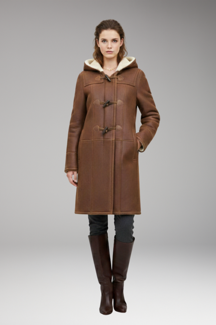 Women's Coat with Fixed Hood and Toggle Closure