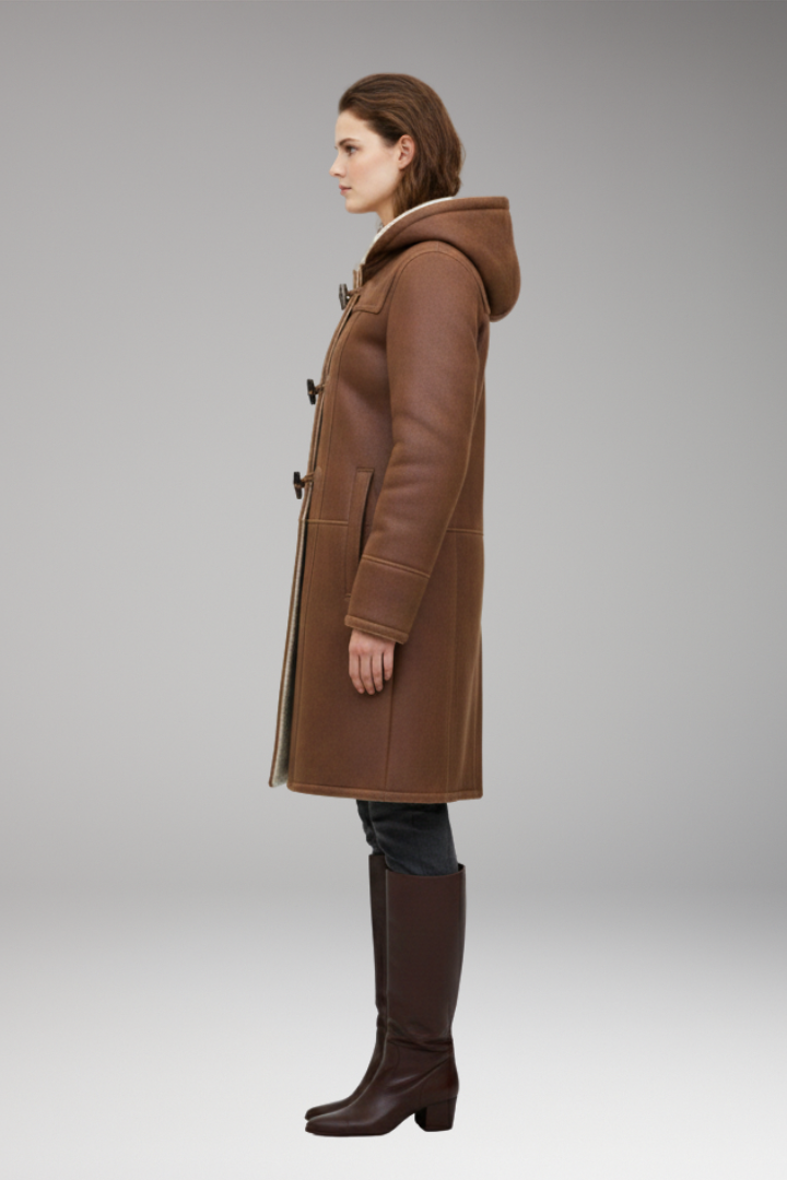 Women's Coat with Fixed Hood and Toggle Closure