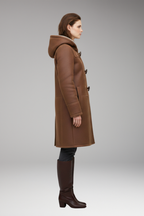 Women's Coat with Fixed Hood and Toggle Closure