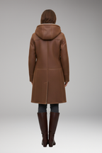 Women's Coat with Fixed Hood and Toggle Closure