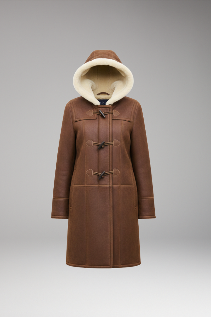 Women's Coat with Fixed Hood and Toggle Closure