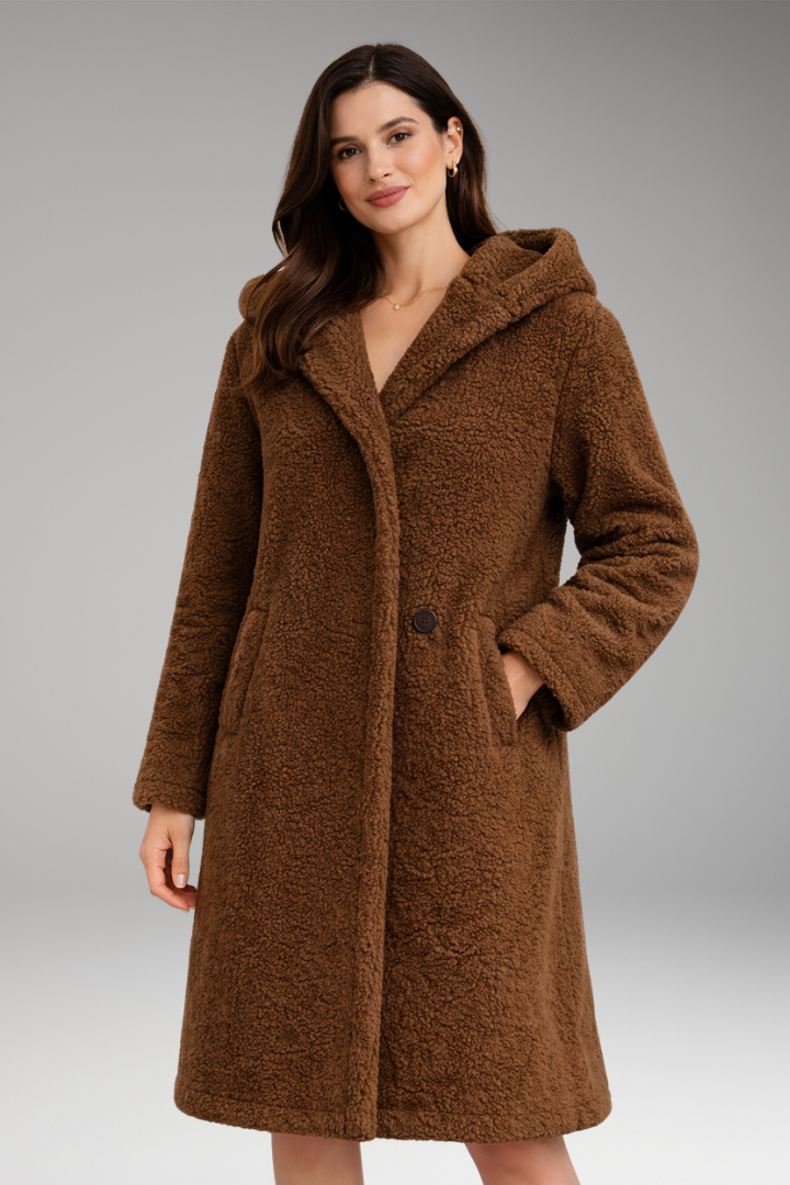 Women's Coat with Hood and Button Closure