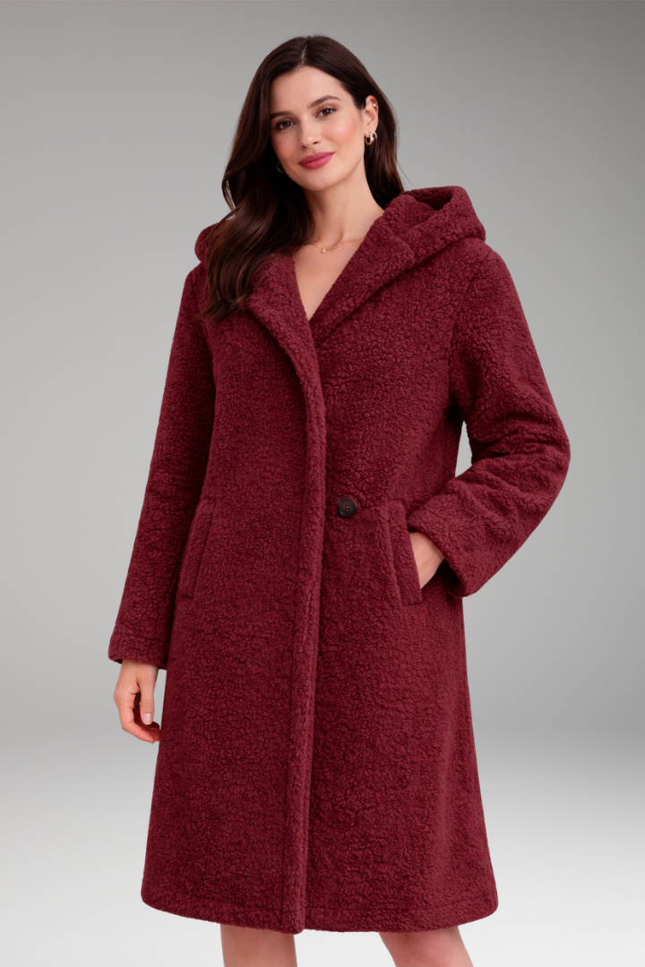 Women's Coat with Hood and Button Closure