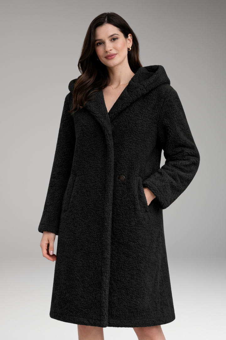 Women's Coat with Hood and Button Closure