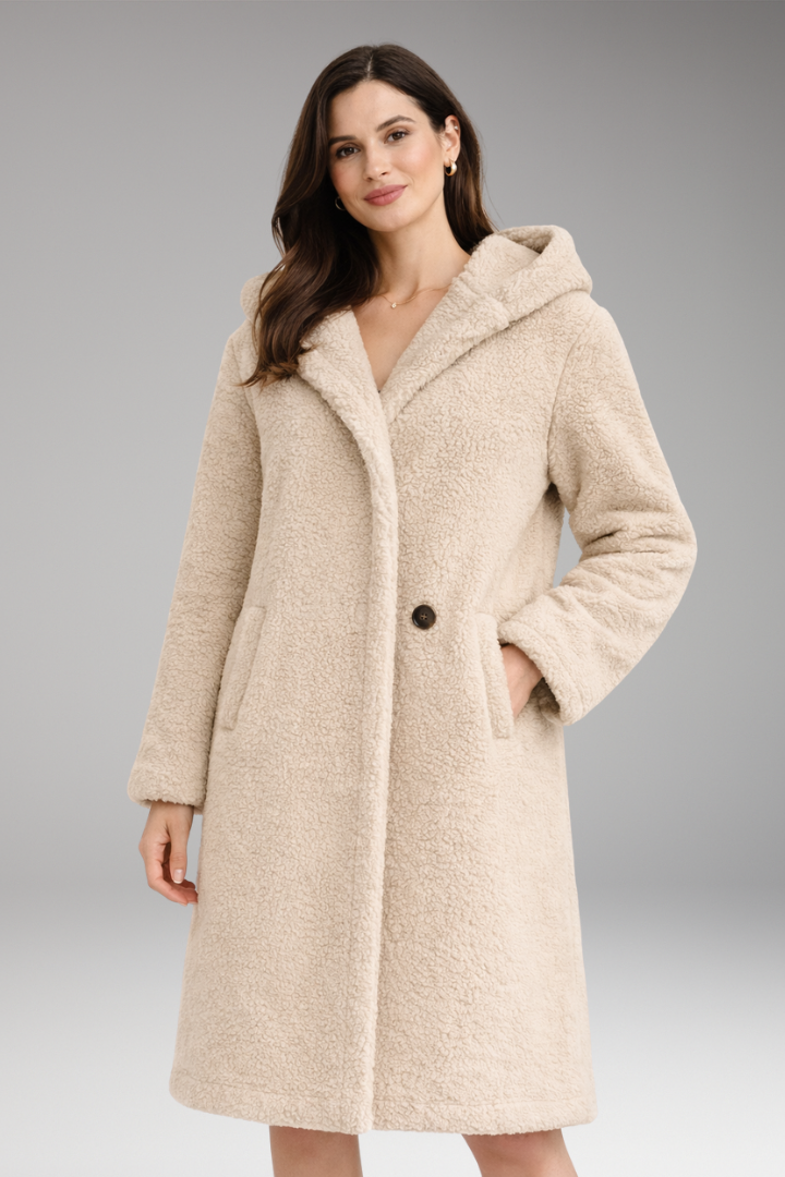 Women's Coat with Hood and Button Closure