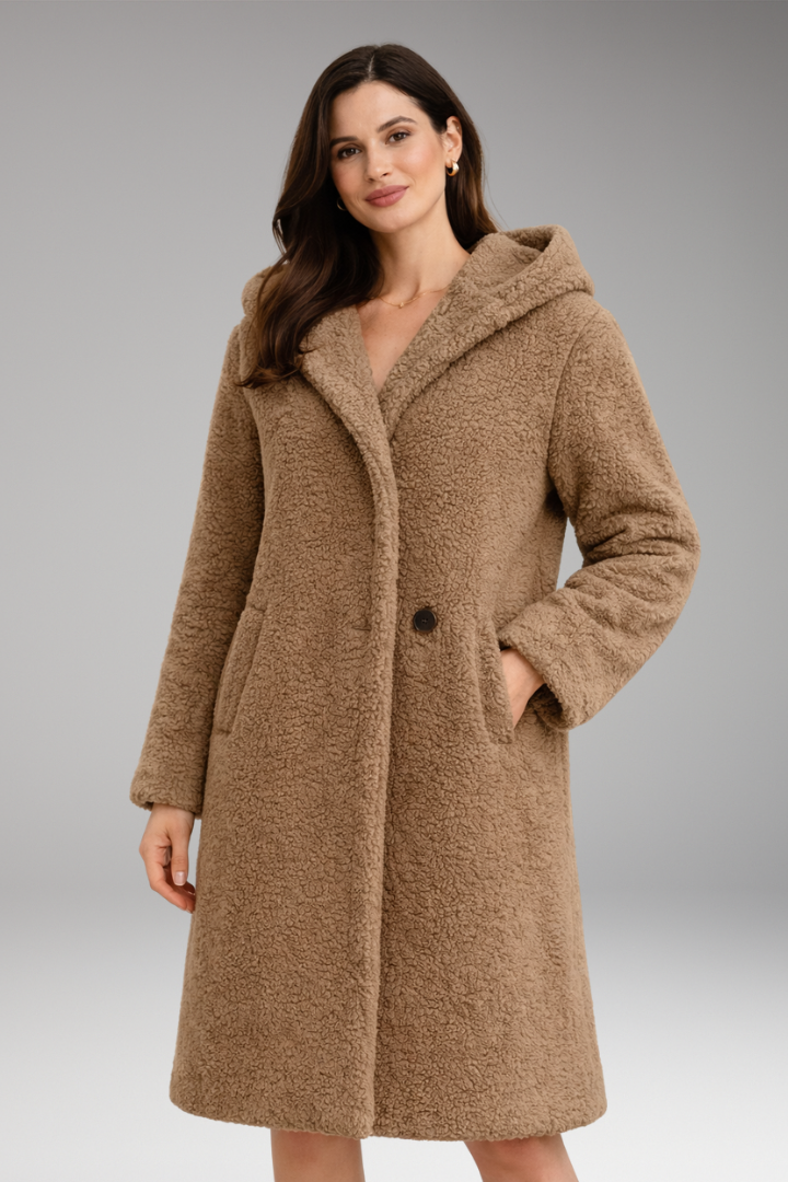 Women's Coat with Hood and Button Closure