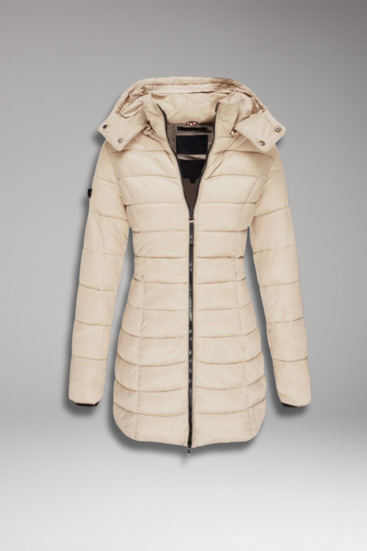 Women's Coat with Hood and Quilted Surface