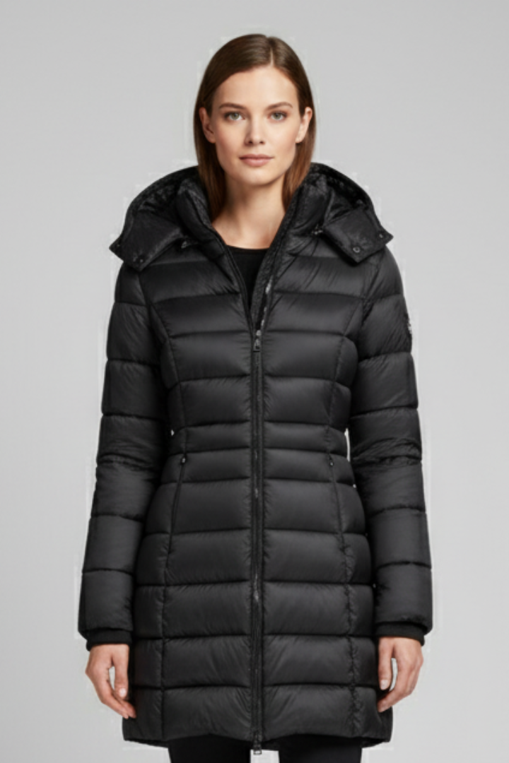Women's Coat with Hood and Quilted Surface