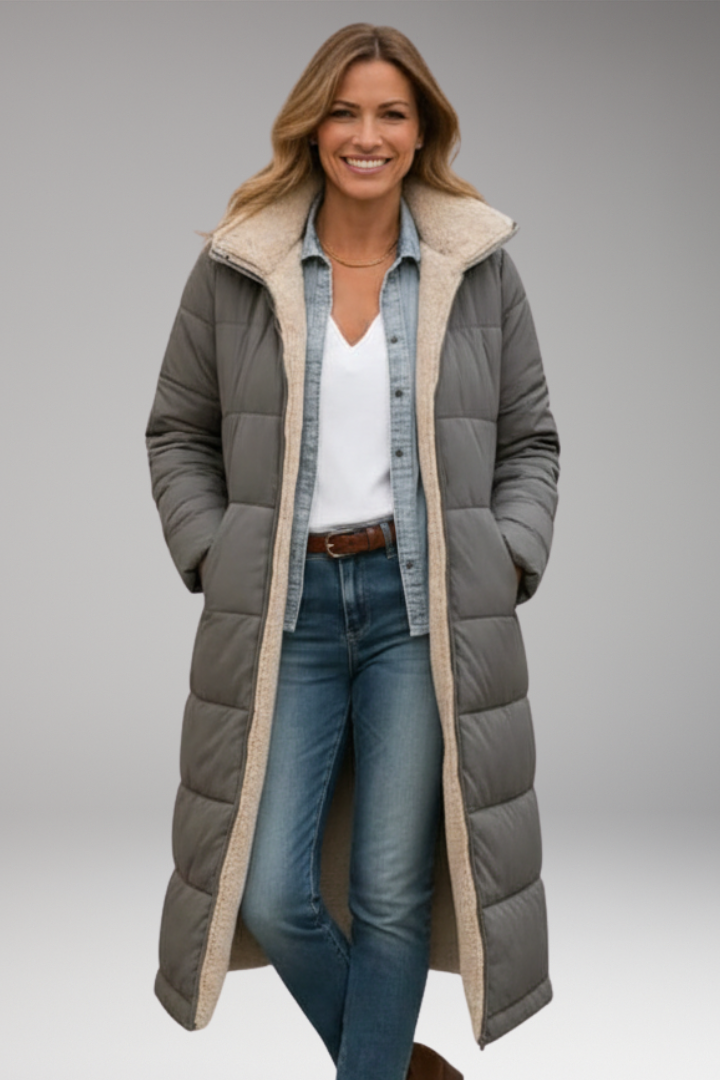 Women's Coat with Hood and Quilted Surface