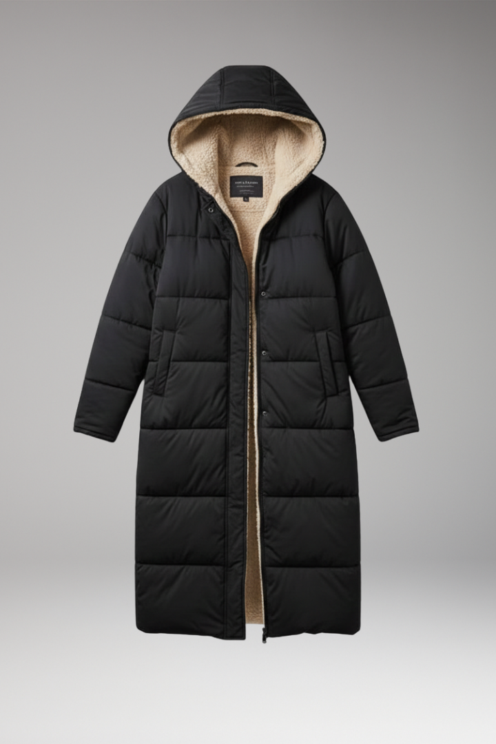 Women's Coat with Hood and Quilted Surface