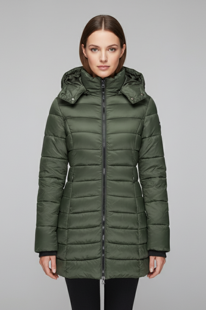 Women's Coat with Hood and Quilted Surface