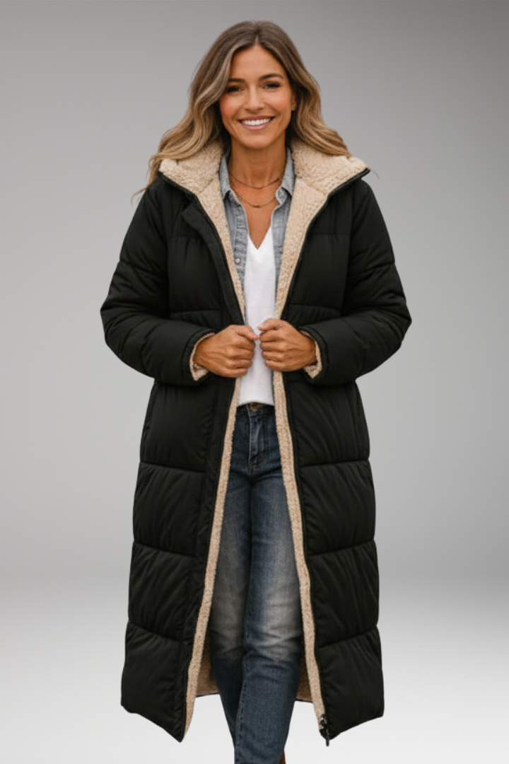 Women's Coat with Hood and Quilted Surface