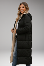 Women's Coat with Hood and Quilted Surface