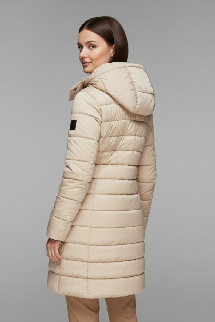 Women's Coat with Hood and Quilted Surface