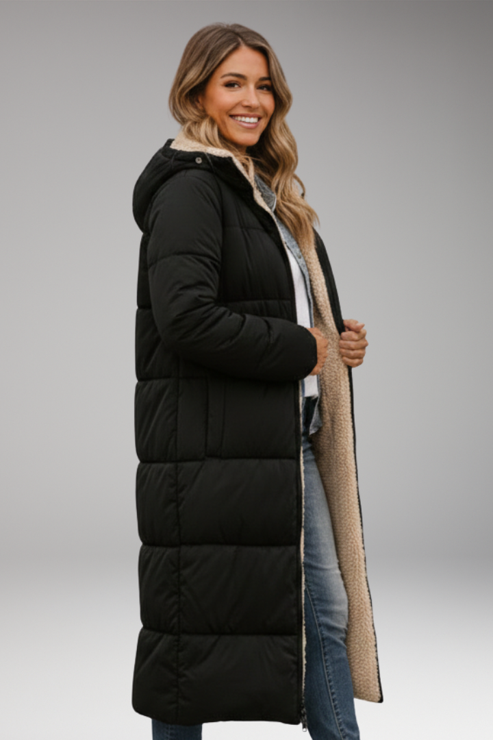 Women's Coat with Hood and Quilted Surface