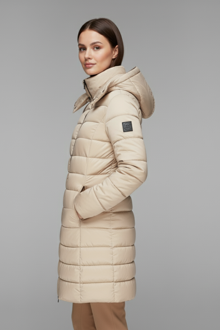 Women's Coat with Hood and Quilted Surface