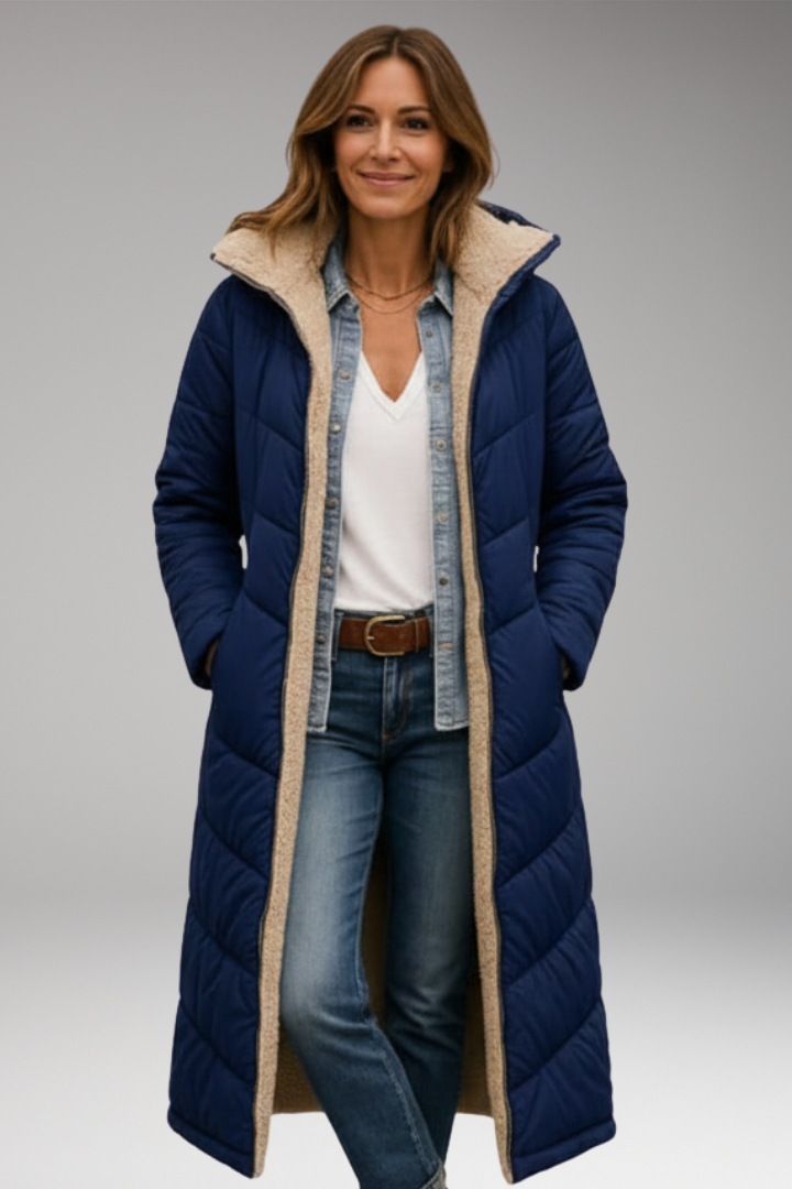 Women's Coat with Hood and Quilted Surface