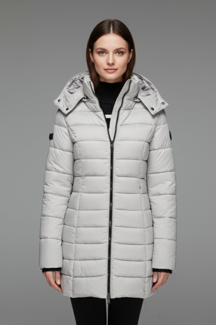 Women's Coat with Hood and Quilted Surface