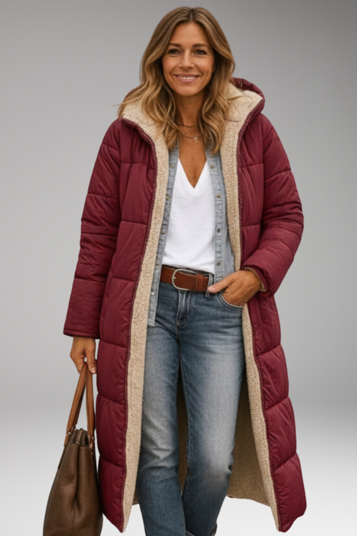 Women's Coat with Hood and Quilted Surface