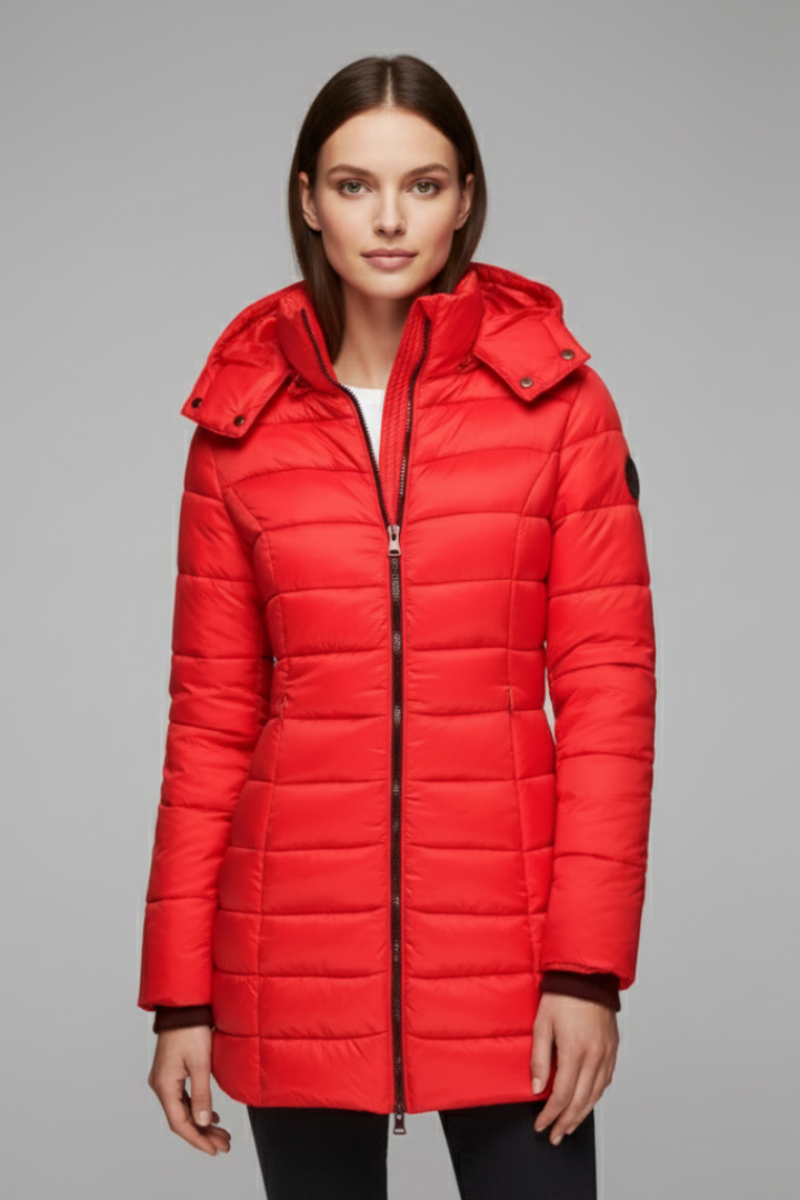 Women's Coat with Hood and Quilted Surface