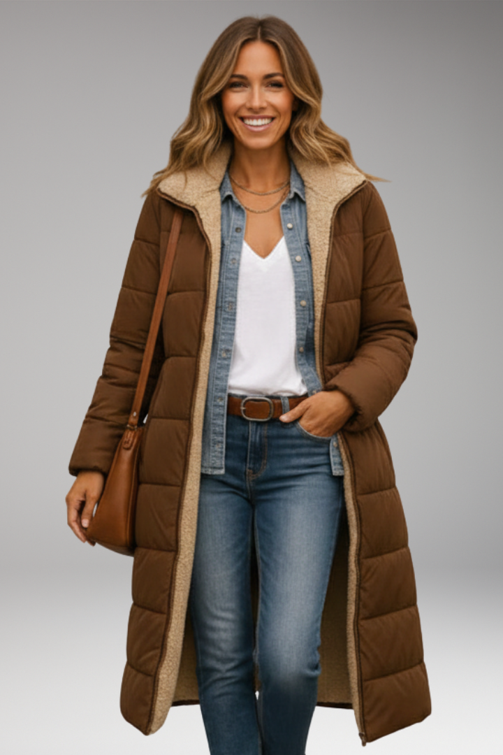 Women's Coat with Hood and Quilted Surface