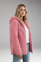 Women's Coat with Hood and Textured Surface