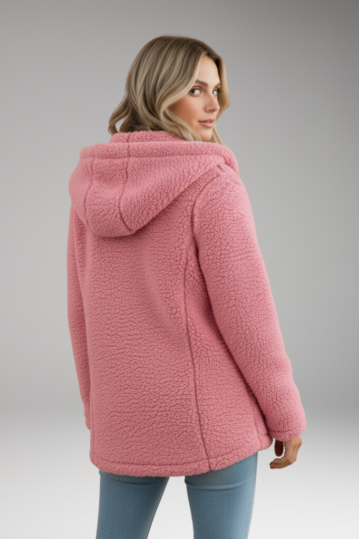 Women's Coat with Hood and Textured Surface