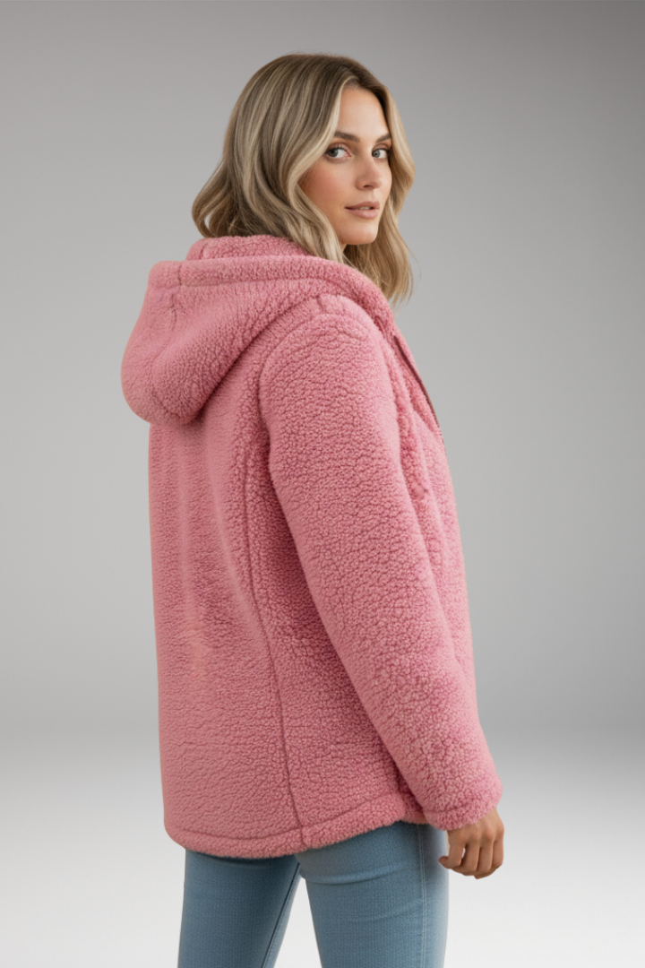 Women's Coat with Hood and Textured Surface