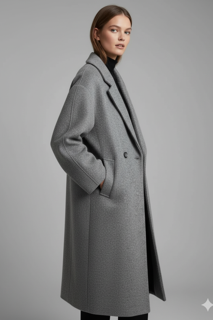 Women's Coat with Lapel Collar and Long Length