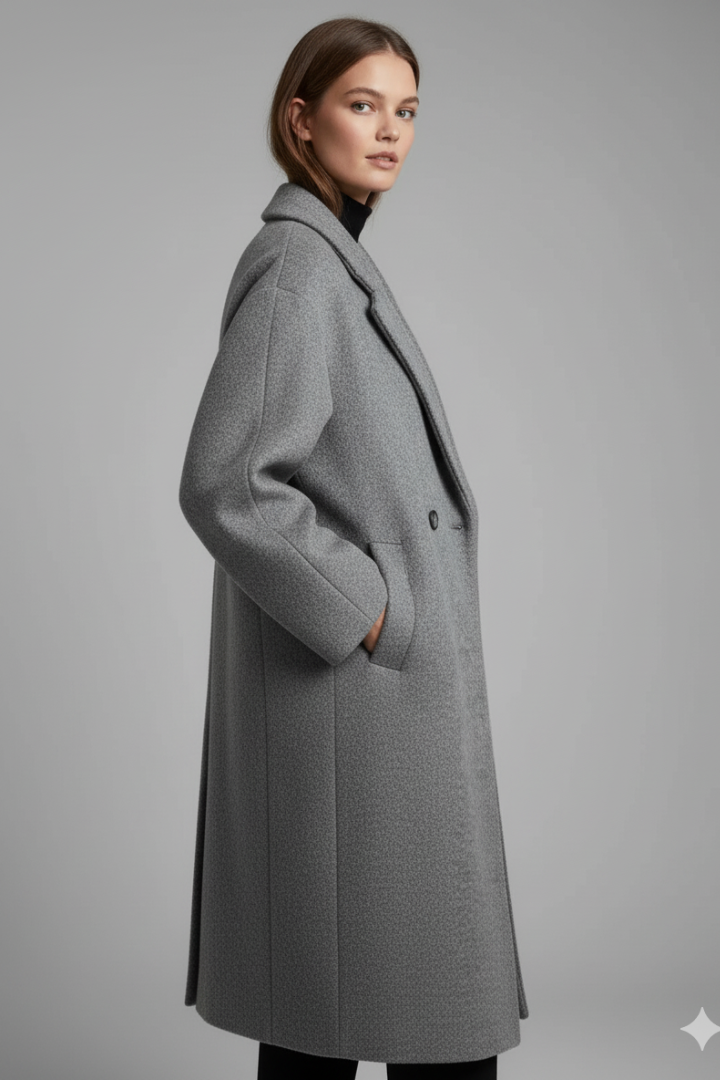 Women's Coat with Lapel Collar and Long Length