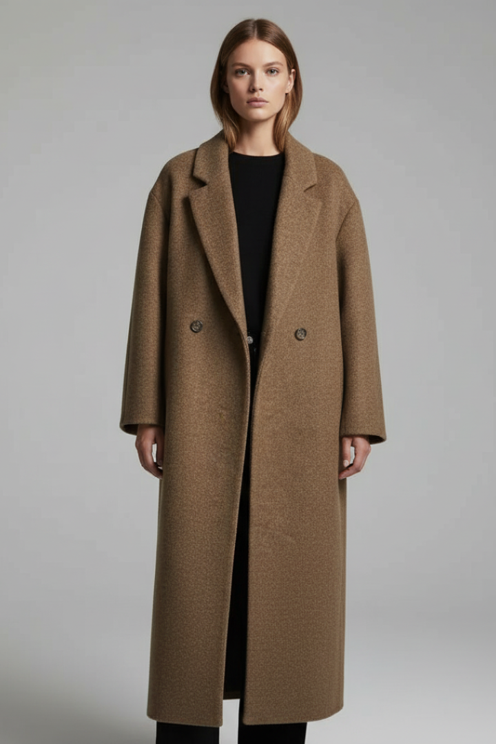 Women's Coat with Lapel Collar and Long Length