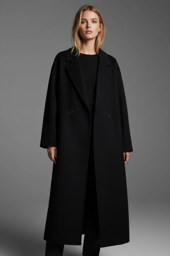 Women's Coat with Lapel Collar and Long Length