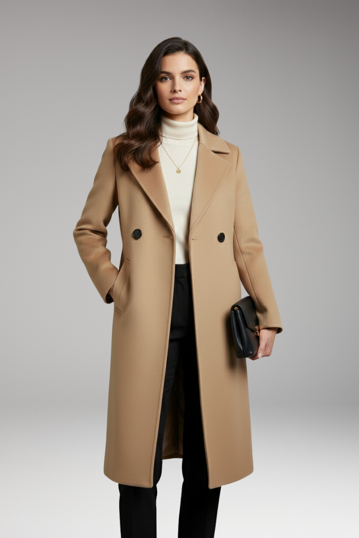 Women's Coat with Notched Collar and Button Placket