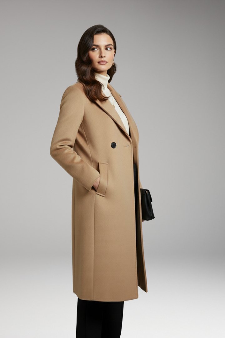 Women's Coat with Notched Collar and Button Placket