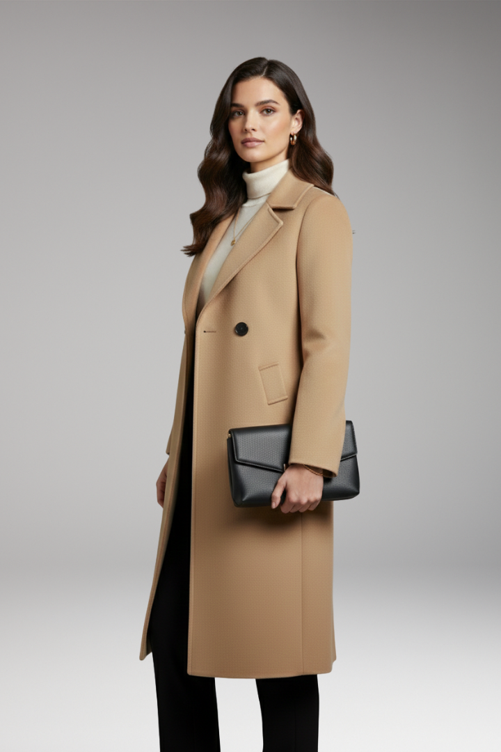 Women's Coat with Notched Collar and Button Placket