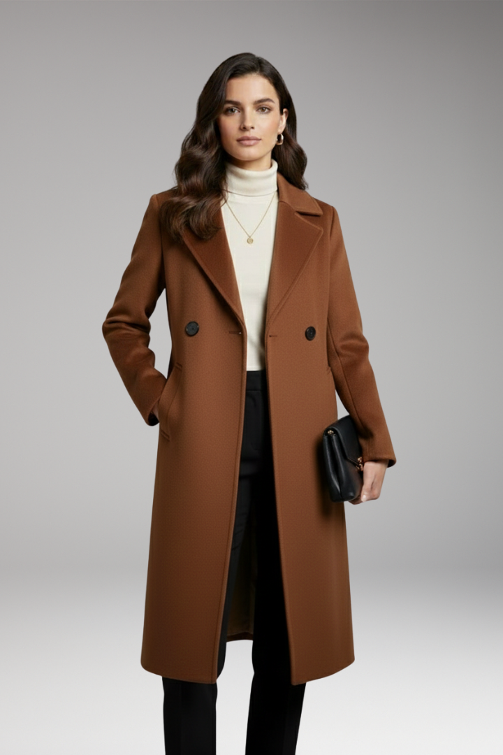 Women's Coat with Notched Collar and Button Placket